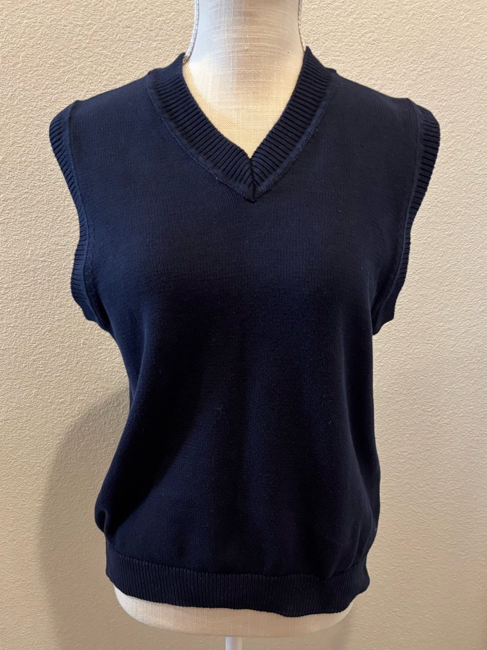 Pure cotton! “Zara” knitting classic Navy V-Neck Sleeveless Sweater